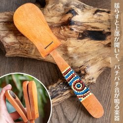 振るとバチバチ音が鳴る 木製クラッパー バリ島の打楽器|手作り・ドットペイント装飾・天然素材の民族楽器