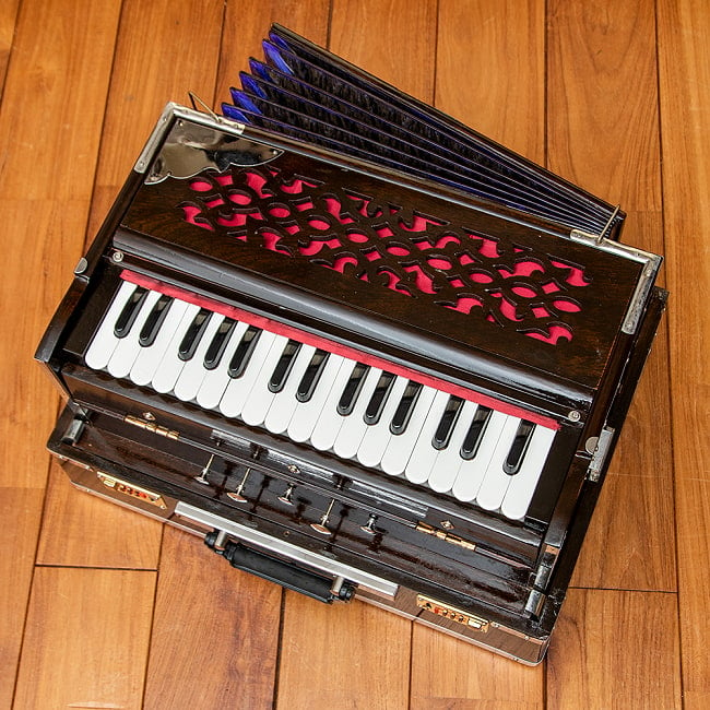 【Kartar Music House社製】ポップアップハルモニウム Calcuha 3ドローンタイプ 14 - 4：ダーク（C）。鍵盤がドから始まります。