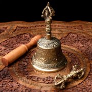 密教法具・金剛鈴（ガンター）と金剛杵（ヴァジュラ）のセット【高さ16.5cm】