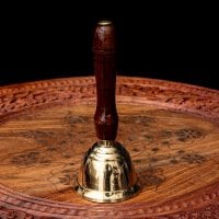 [木の持ち手付き]ブラス製ハンドベル【約13.5cm】