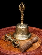 密教法具・金剛鈴（ガンター）と金剛杵（ヴァジュラ）のセット【高さ20.5cm】