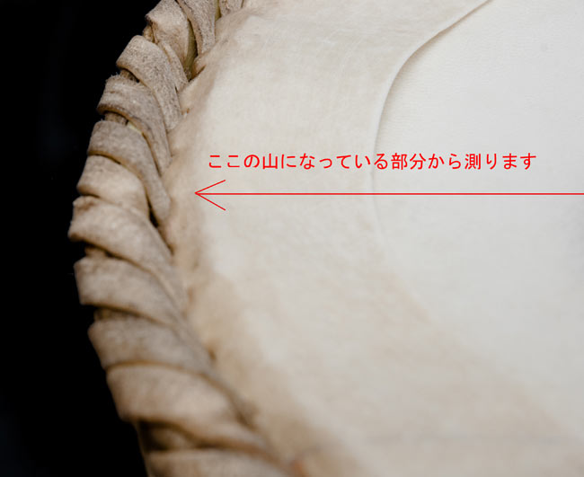 バヤンの皮 6 - 上からのサイズの測り方です