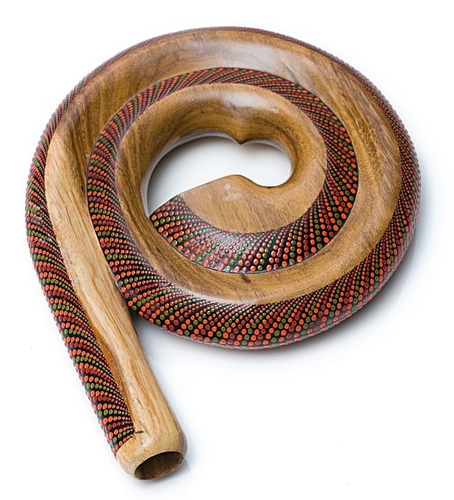 スパイラル・ディジュリドゥ【木目 ドット 赤緑系】の商品写真 1枚目 全体写真です。
