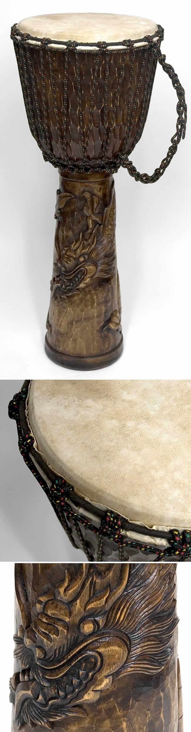 ドラゴン彫刻ジャンベ (高さ 81cm 直径 33cm) の通販[送料無料