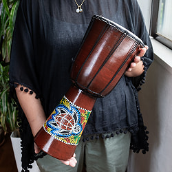 〔高さ：約40cm〕色鮮やかなドットペイントが魅力　ジャンベ｜バリ島の手作り民族楽器・コンパクトサイズの打楽器パーカッション - サブ2