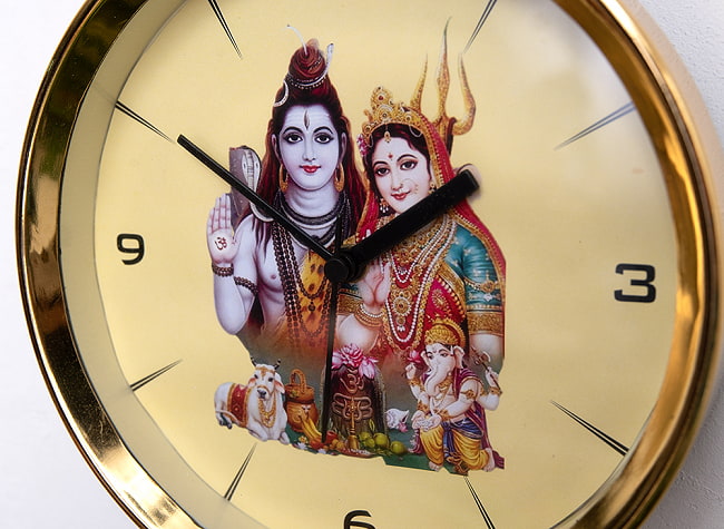 神様壁掛時計 - Shiva Ganesh Parbati -シヴァ ガネーシャ パールバティ【インド現地クオリティ】 4 - 斜めから撮影しました