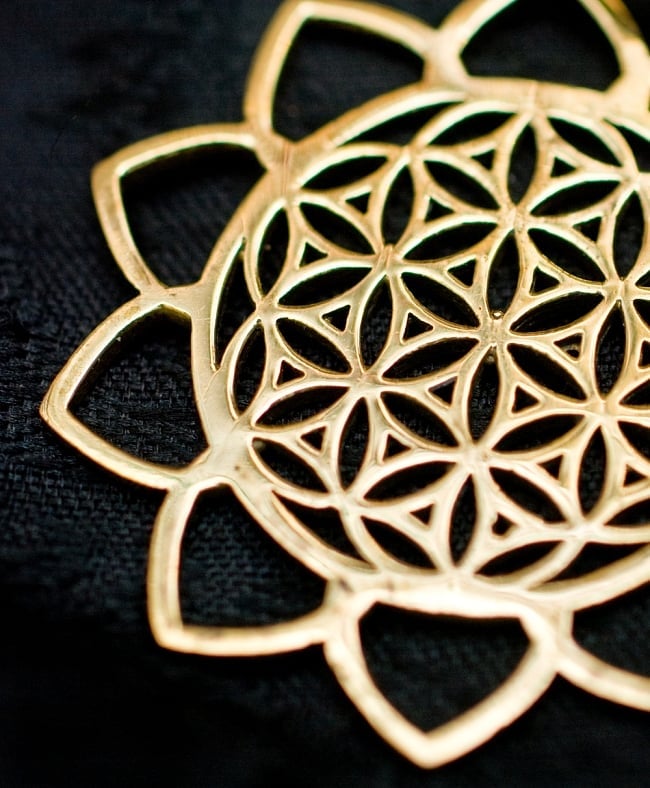 Flower of Lifeの花ふちどりゴールドペンダントトップ -直径約4.5cm 2 - 一部分を拡大しました