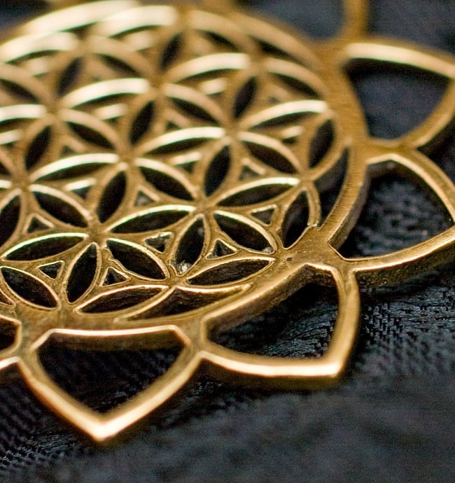 Flower of Lifeの花ふちどりゴールドペンダントトップ　【チェーン付き】　 -直径約4.5cm 3 - 角度を変えて一部分を拡大しました