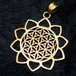 Flower of Lifeの花ふちどりゴールドペンダントトップ -直径約4.5cm