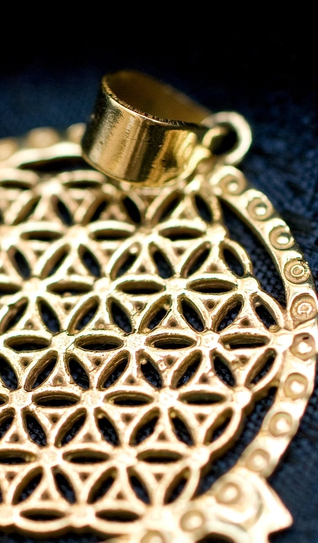 Flower of Life　蓮ふちどりのゴールドペンダントトップ -約5cmx4.5cm 2 - 一部分を拡大しました
