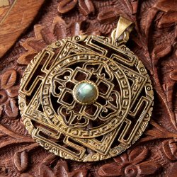 ストーン付き マンダラのゴールドペンダントトップ(各色アソート)  -直径約5cm