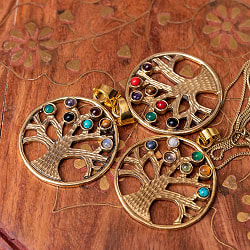 生命の木　Life of Tree の天然石ゴールドペンダントトップ -直径約3.5cm - サブ2