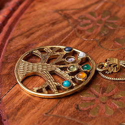 生命の木　Life of Tree の天然石ゴールドペンダントトップ -直径約3.5cm - サブ5