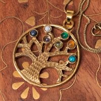 生命の木　Life of Tree の天然石ゴールドペンダントトップ -直径約3.5cm(ID-ACS-289)