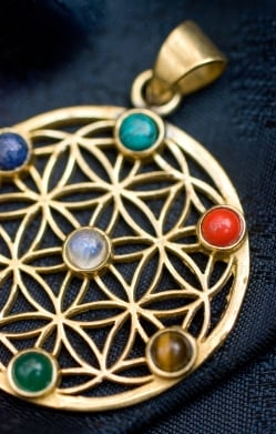 Flower Of life の天然石ゴールドペンダントトップ -直径約3.5cm - サブ3