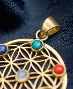 Flower Of life の天然石ゴールドペンダントトップ -直径約3.5cm - サブ4