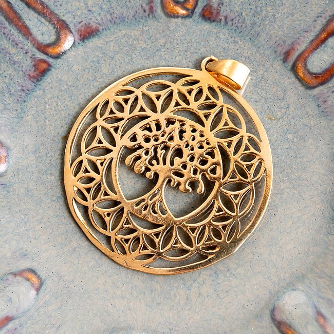 Flower of LifeとTree of Life のゴールドペンダントトップの写真ペンダント,アクセサリ,ゴールド,