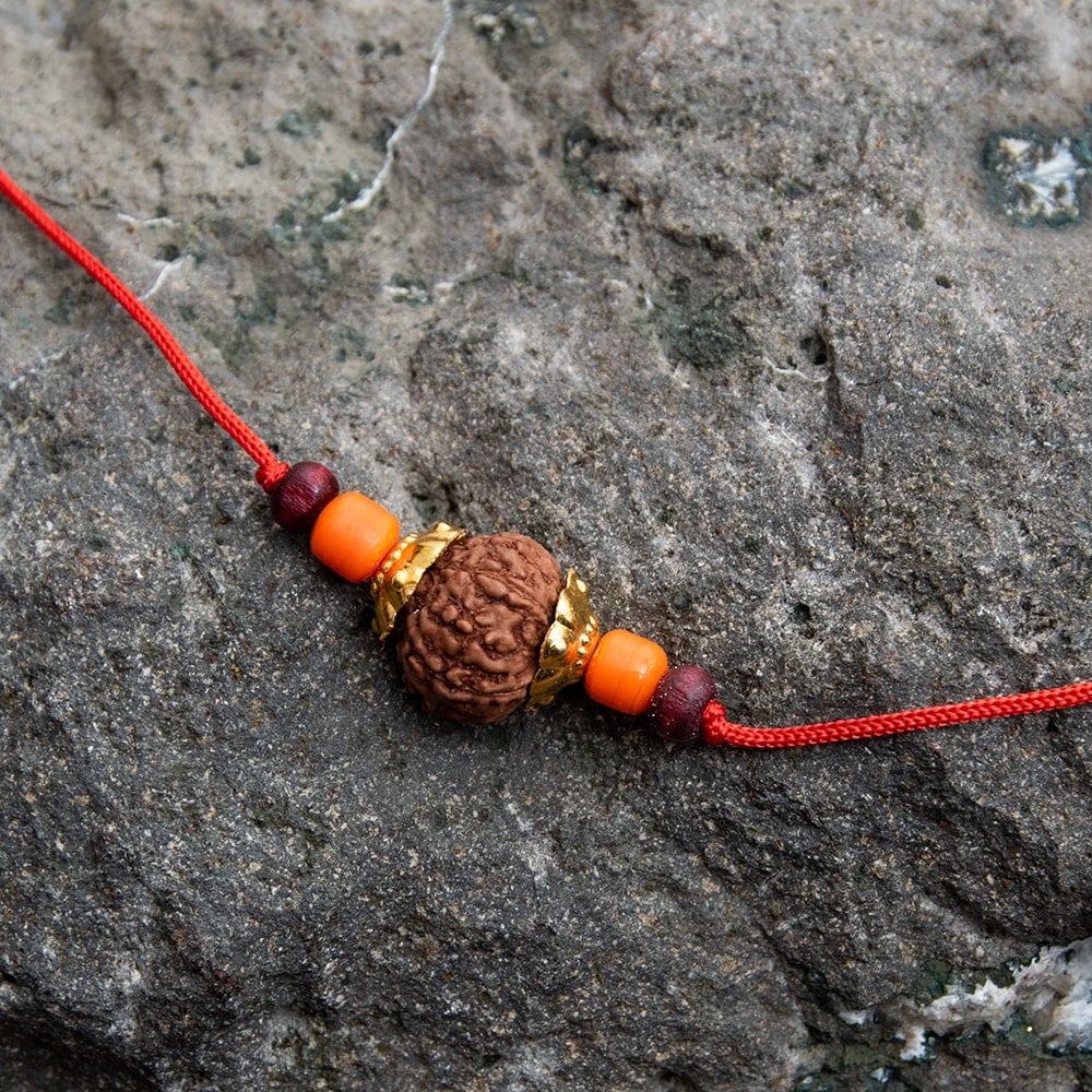 【8面】 インドの数珠 ルドラクシャのカヴァチ（ブレスレット） / ビーズ アクセサリー 腕輪 ゴールド ストーン 石 ネックレス ネパール