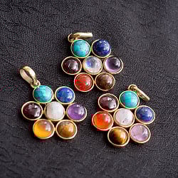 天然石のチャクラゴールドペンダントトップ-直径約2.5cm - サブ5