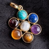 天然石のチャクラゴールドペンダントトップ-直径約2.5cm(ID-ACS-443)