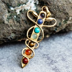 7つの天然石 カドゥケウスのペンダント 小