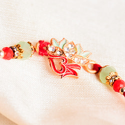 ラーキー - インドの紐ブレスレット　レッド×グリーン　オームと蓮 - サブ2