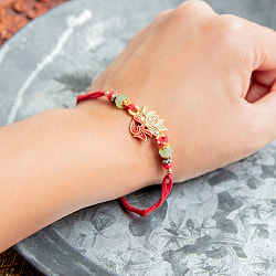 ラーキー - インドの紐ブレスレット　レッド×グリーン　オームと蓮 - サブ5