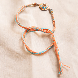 ラーキー - インドの紐ブレスレット　六角形　コーラル×水色 - サブ4