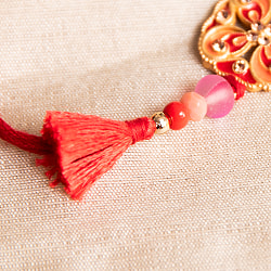 ラーキー - インドの紐ブレスレット　スクエア　レッド×コーラル - サブ3