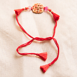 ラーキー - インドの紐ブレスレット　スクエア　レッド×コーラル - サブ4