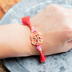 ラーキー - インドの紐ブレスレット　スクエア　レッド×コーラル - サブ5