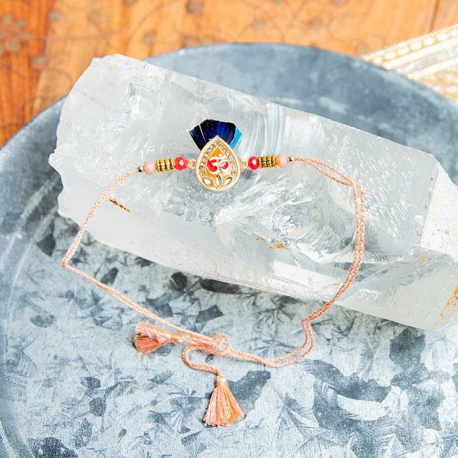 ラーキー - インドの紐ブレスレットクリシュナの孔雀の写真ブレス,ブレスレット,アンクレット,ラクシャバンダン,Rakhi,Raksha Bandhan,ラーキー,ギフト,ヒンドゥー教,紐ブレスレット,お守り,開運,組み紐,エスニック,エレガント