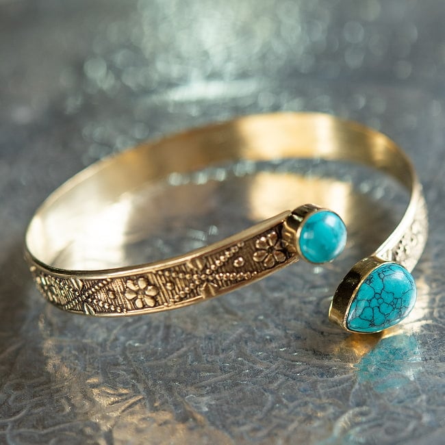 2つの天然石のメタルブレス　ティアドロップ 10 - 3：ターコイズ