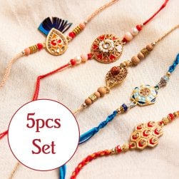 【選べる5個セット】ラーキー - インドの紐ブレスレット(SET-JEWE-46)