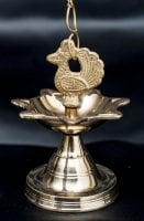 ピーコックのオイルランプ - 吊下げ用鎖付き(ID-ARTLMP-265)