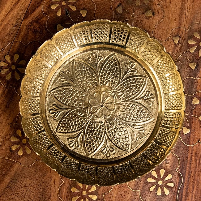 真鍮製の礼拝小皿 - Kinari Plate 直径：12cm程度の写真礼拝,puja,プージャ,風水,vaastu,
