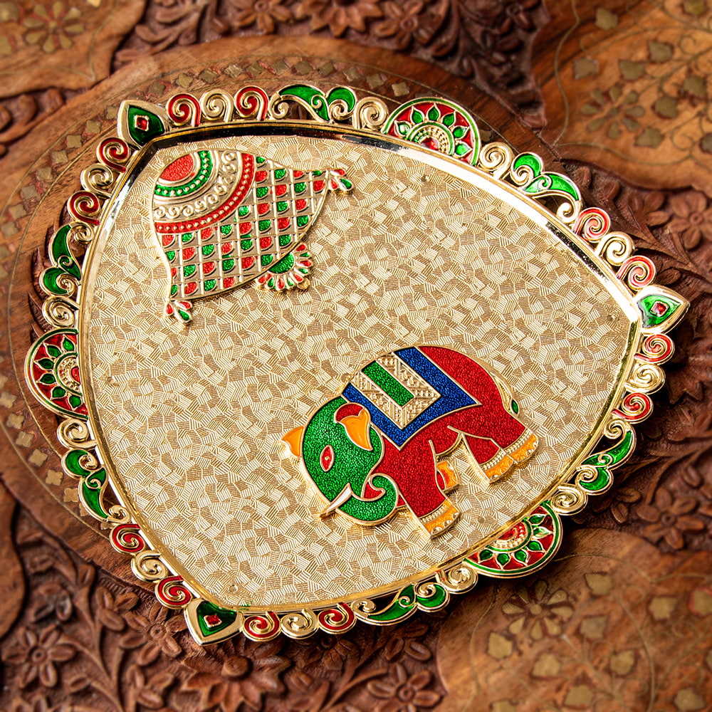 インドの礼拝皿 プージャターリー エレファント / puja mina thali アジア チベタン マニ エスニック 雑貨