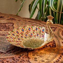 孔雀の小物プレート 七宝色 直径16.5cm(ID-ARTLMP-295)