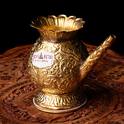 聖水入れ　プージャ用ブラス水差し 美しい彫り込み模様 - サブ4