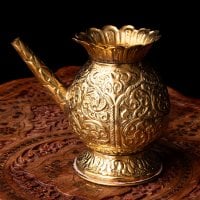 聖水入れ　プージャ用ブラス水差し 美しい彫り込み模様(ID-ARTLMP-308)