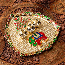 インドの礼拝皿とボウルのセット プージャターリー エレファントの商品写真