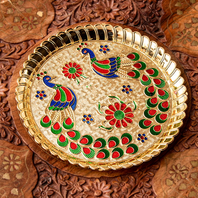 【6個セット】【約19cm】インドの礼拝皿 プージャターリー 孔雀 6 - フチが少し持ち上がっています。