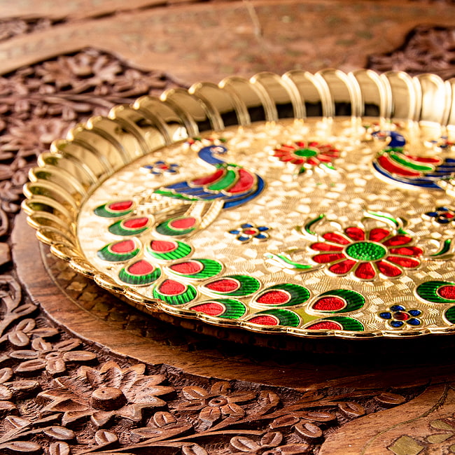 【6個セット】【約19cm】インドの礼拝皿 プージャターリー 孔雀 7 - フチが少し持ち上がっています。