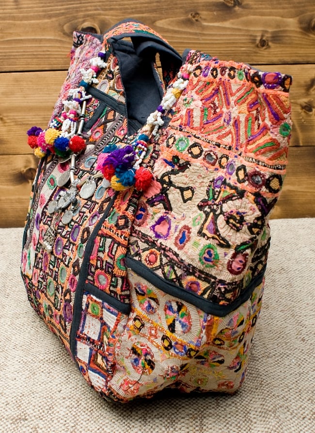 【一点物・アンティーク】アフガニトートバッグ-Lサイズ 4 - 横はこの様になっています