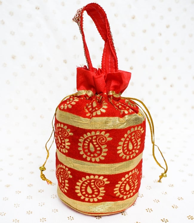 きらきらペイズリーのミニバッグ - レッド 3 - 裏面も同じデザインです