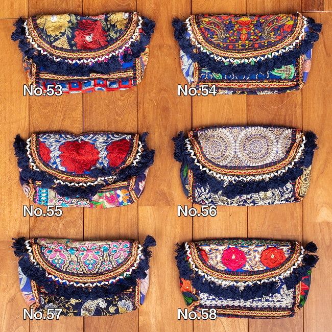 【ブルー・紺系】選べるデザイン！カッチ刺繍のスクエアポシェット 18 - こちらよりお選びください