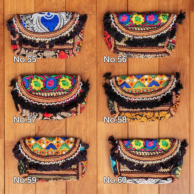 【ブラック系】選べるデザイン!カッチ刺繍のスクエアポシェット 18 - こちらよりお選び下さい。