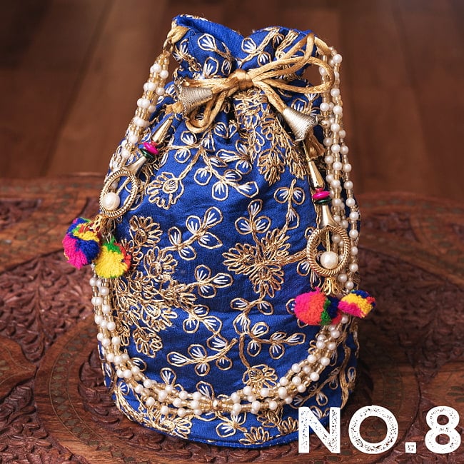 インドのきらきらミニバッグ・サリー等へオススメの巾着　ゴールド刺繍系 19 - No.8