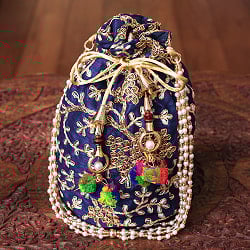 インドのきらきらミニバッグ・サリー等へオススメの巾着　ゴールド刺繍系 - サブ2