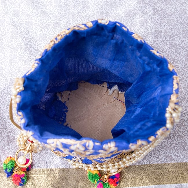 インドのきらきらミニバッグ・サリー等へオススメの巾着 - ネイビー 6 - 中はシンプルで使いやすいです!(以下は同ジャンル品の写真です)